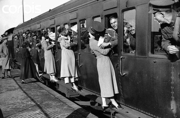 Soldiers Kiss Women Goodbye