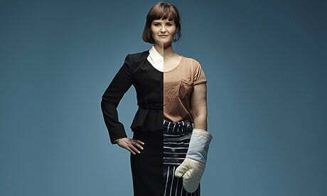 Woman wearing office clothes and domestic clothes