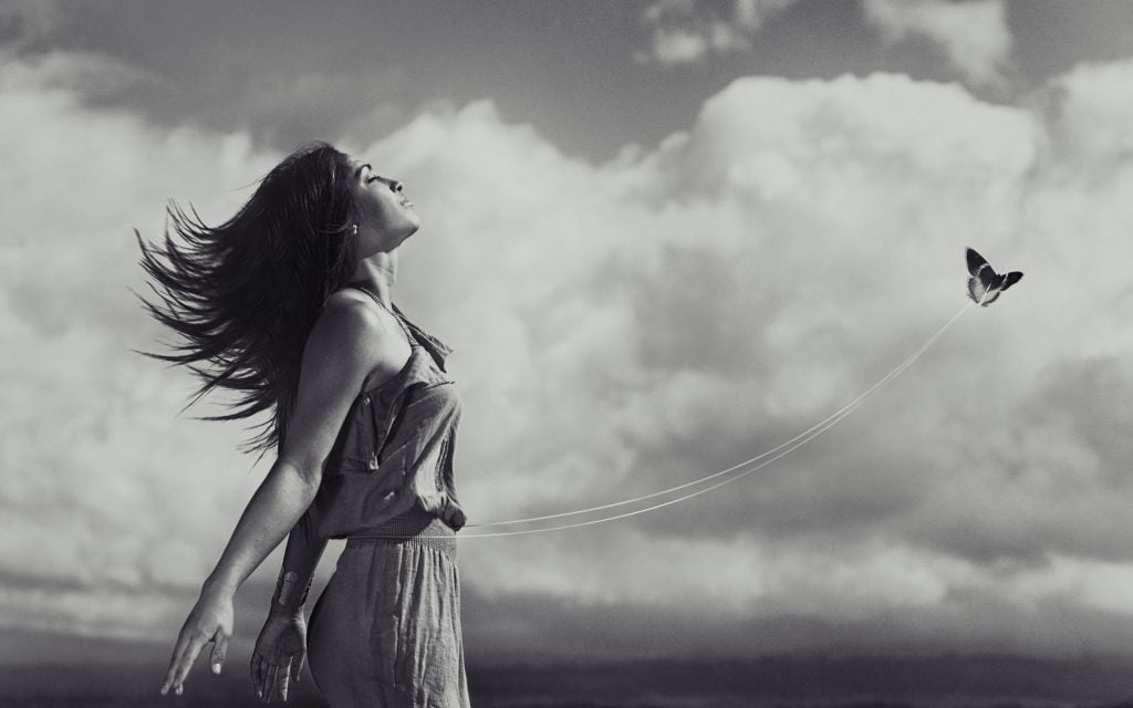 People-Women-Jump-Eyes-Closed-Black-And-White