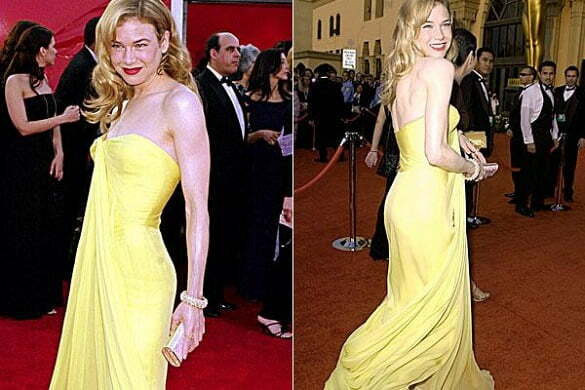 Renee Zellwegger - pastel yellow strapless Lily et Cie dress, Oscars (2001).