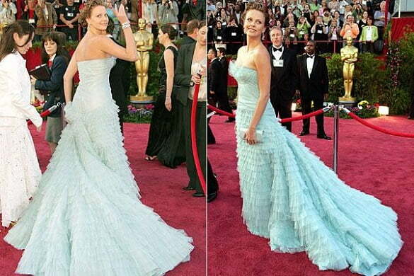 Charlize Theron - pale blue Christian Dior ruffle dress, Oscars (2005).