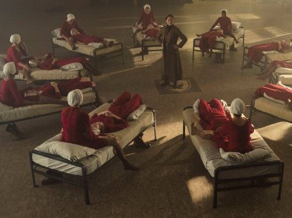 The Handmaid's Tale  -- "Nolite Te Bastardes Carborundorum" Episode 104 --  Punished by Serena Joy, Offred begins to unravel and reflects on her time with Moira at the Red Center. A complication during the Ceremony threatens Offreds survival with the Commander and Serena Joy. (Photo by: George Kraychyk/Hulu)