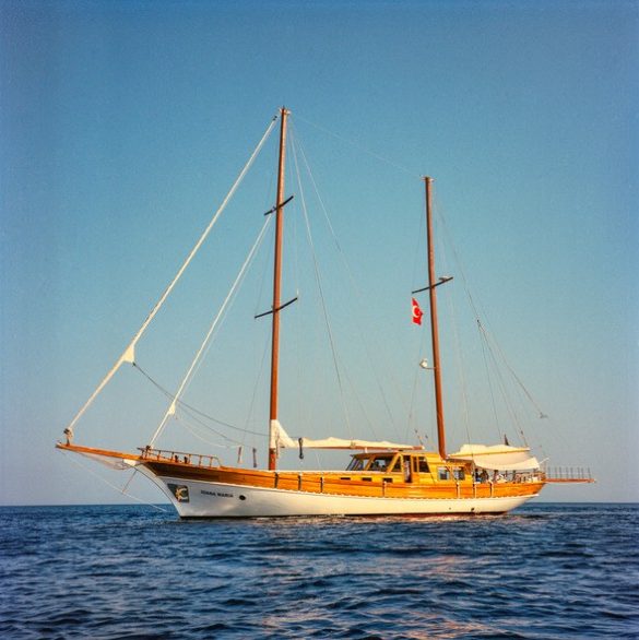 Mica’s yacht, Ioana Maria, off the coast of Bodrum. Photo: Photograph by Jonathan Becker.