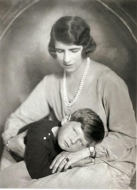 Future King Michael I of Romania with his mother Princess Helen of Greece and Denmark ca. 1927