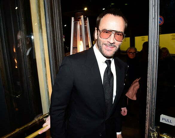 Tom Ford in trademark black suit for Milan Men's Fashion Week in 2016