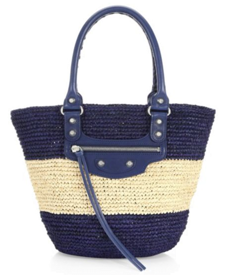 balenciaga-multi-Small-Panier-Raffia-Striped-Tote